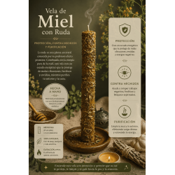 ルー入りハニーキャンドル - 100%本物の蜜蝋 - 保護、呪い解除、浄化