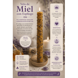 Vela de Miel con Espliego - 100% Cera de Abeja Auténtica - Paz, Serenidad, Sanación y Armonización.