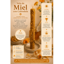 Espelma de Mel amb Calèndula - 100% Cera d'Abella Autèntica - Alegria, Èxit, Desbloqueig, Elevació...