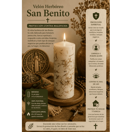 Saint Benedict Herbal Candle - Esoteric Candle 14x6cm - Protection against curses