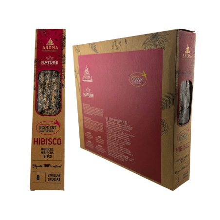 Caja Incienso Orgánico Hibisco AROMA Nature - 12 cajitas de 8 barritas gruesas