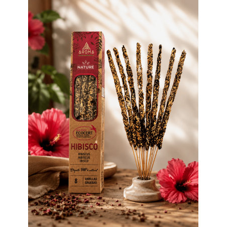 3-pack ekologisk hibiskusrökelse AROMA Nature - 8 pinnar, 1 timmes varaktighet
