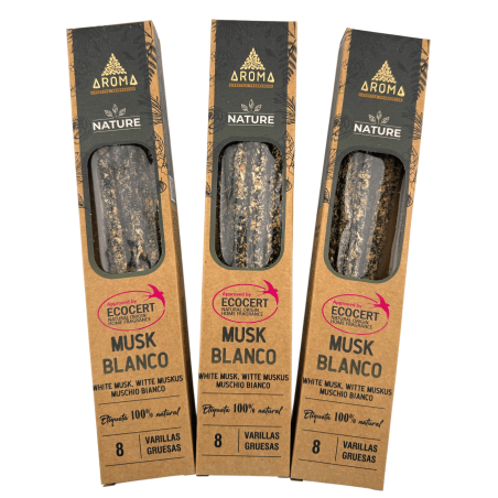 3er-Pack Bio- AROMA mit weißem Moschusduft – 8 Stück, Brenndauer 1 Stunde