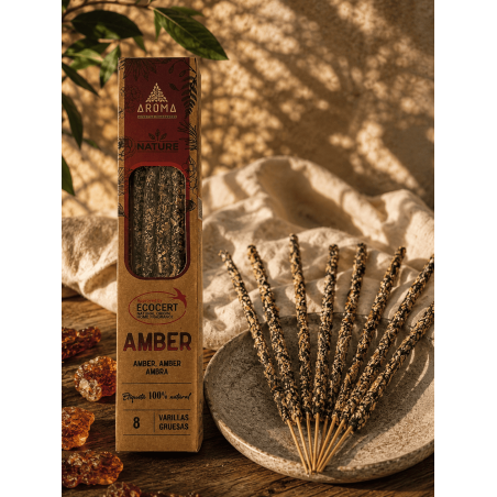 AROMAネイチャー オーガニック アンバー インセンス - 8本入り、持続時間1時間