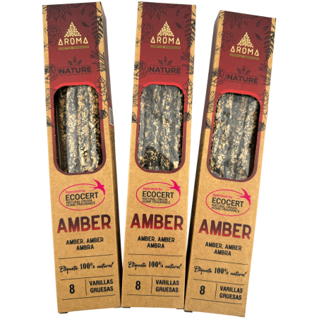 Pack of 3 Organic Amber Incense AROMA Nature - 8 sticks, 1 hour duration