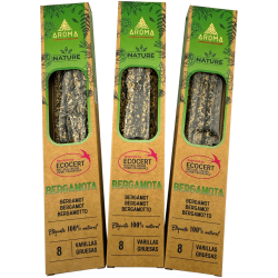 Verpakking van 3 biologische bergamotwierookstokjes AROMA Nature - 8 stokjes, brandduur 1 uur