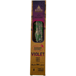 Caja Incienso Orgánico Violeta AROMA Nature - 12 cajitas de 8 barritas gruesas