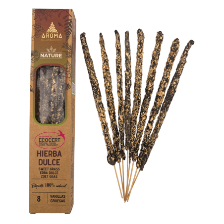 オーガニックスイートグラスインセンスAROMA Nature - 8本入り、持続時間1時間
