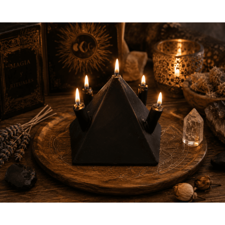 Pyramidenkerze mit 5 Dochten, Schwarz, 10 x 10 x 7 cm – Esoterische Kerze