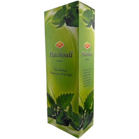 Incenso al patchouli SAC - Confezione da 6 pacchetti esagonali da 20 bastoncini ciascuno, per un totale di 120 bastoncini di inc