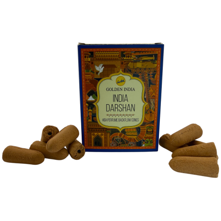 Backflow Incense Cones Aromas of India SREE VANI India Darshan Golden India - Pack of 10 blackflow cones