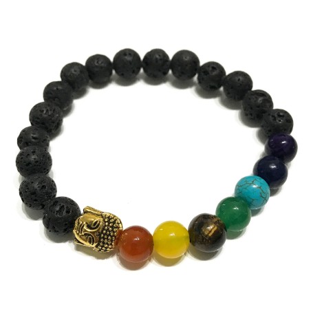 Pulsera de Piedra de Lava - Buda - Chakra  - 1