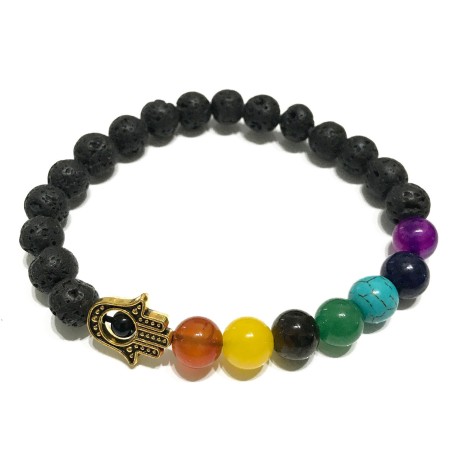 Pulsera de Piedra de Lava - Hamsa - Chakra  - 1