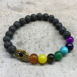 Pulsera de Piedra de Lava - Hamsa - Chakra  - 4