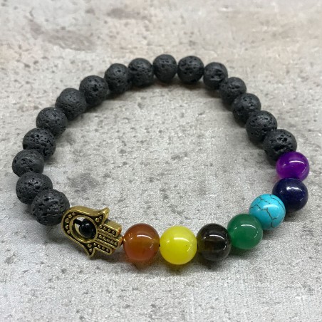 Pulsera de Piedra de Lava - Hamsa - Chakra  - 4