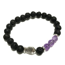 Pulsera de Piedra de Lava - Pescado - Amatista  - 1