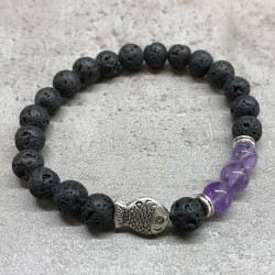 Pulsera de Piedra de Lava - Pescado - Amatista  - 4