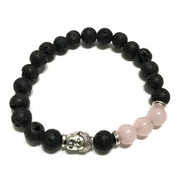 Pulsera de Piedra de Lava - Buda - Cuarzo Rosa  - 1