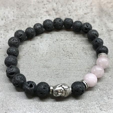 Pulsera de Piedra de Lava - Buda - Cuarzo Rosa  - 4