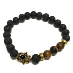 Pulsera de Piedra de Lava - Hamsa - Ojo de tigre  - 1