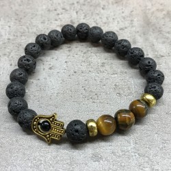Pulsera de Piedra de Lava - Hamsa - Ojo de tigre  - 4