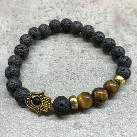 Pulsera de Piedra de Lava - Hamsa - Ojo de tigre  - 4