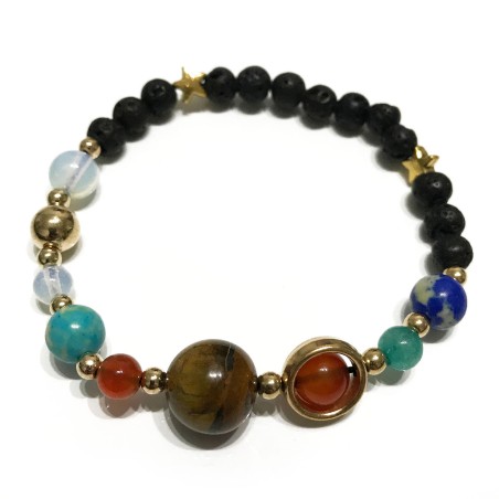 Pulsera de Piedra de Lava - Sistema solar - Oro  - 1