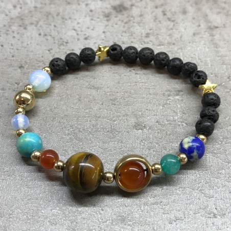Pulsera de Piedra de Lava - Sistema solar - Oro  - 4