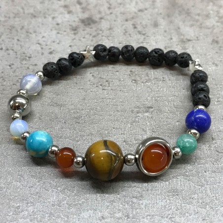 Pulsera de Piedra de Lava - Sistema solar - Plata  - 4