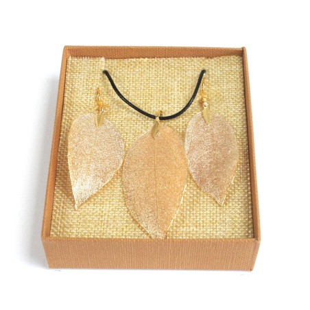 Conjunto de collar y aretes - Hoja de valor - Oro  - 1