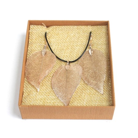 Conjunto de collar y aretes - Hoja de valor - Oro Roso  - 1