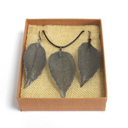 Conjunto de collar y aretes - Hoja de valor - Peltre  - 1