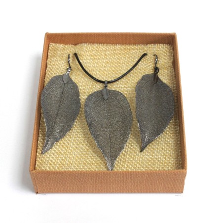 Conjunto de collar y aretes - Hoja de valor - Peltre  - 1