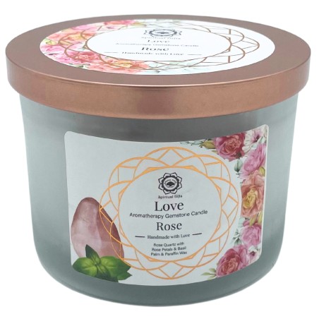 Vela de Soja de Rosa Y Piedra Preciosa Cuarzo Rosa - Amor  - 11