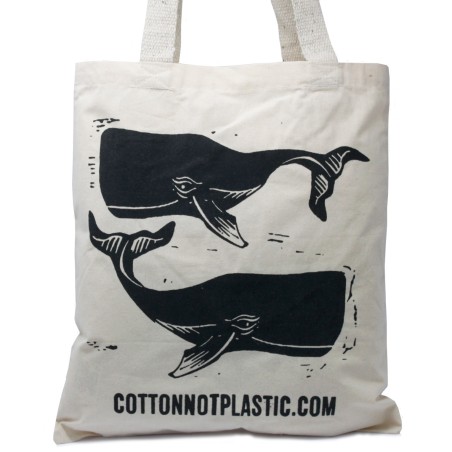 Lrg Natural 6oz Cotton Bag 38x42cm - WHALES  - 1