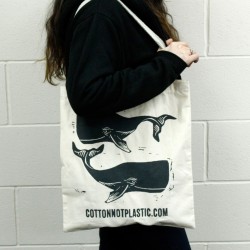Lrg Natural 6oz Cotton Bag 38x42cm - WHALES  - 3