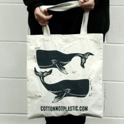 Lrg Natural 6oz Cotton Bag 38x42cm - WHALES  - 4