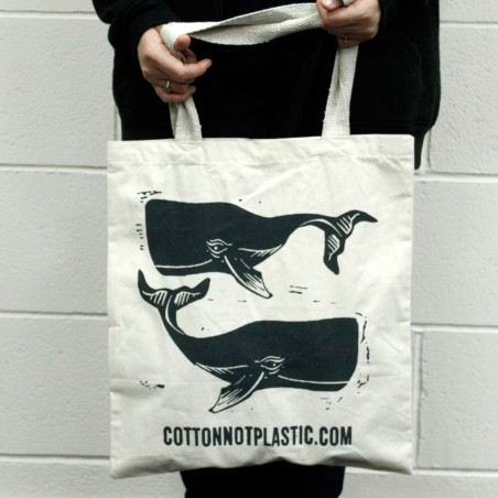 Lrg Natural 6oz Cotton Bag 38x42cm - WHALES  - 4
