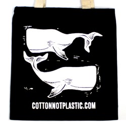 Lrg Negro 8oz bolsa de algodón 38x42cm - BALLENAS - BLANCO  - 1