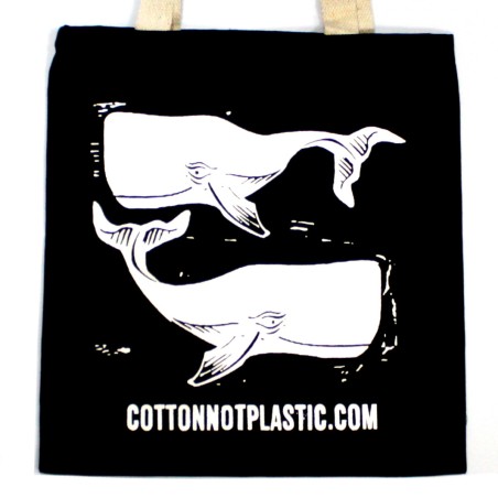 Lrg Negro 8oz bolsa de algodón 38x42cm - BALLENAS - BLANCO  - 1