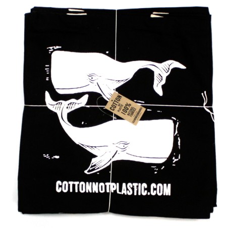 Lrg Negro 8oz bolsa de algodón 38x42cm - BALLENAS - BLANCO  - 2