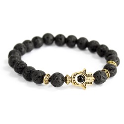 Hamsa de oro / piedra de lava - pulsera de piedras preciosas  - 1