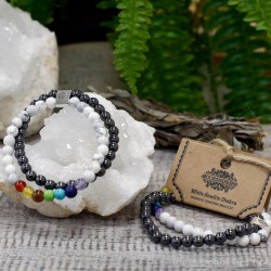 Pulsera de Piedras Preciosas Magnéticas - Chakra Howlita Blanco  - 4