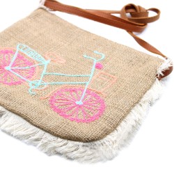 Bolso con flecos - Bordado Bicicleta  - 1