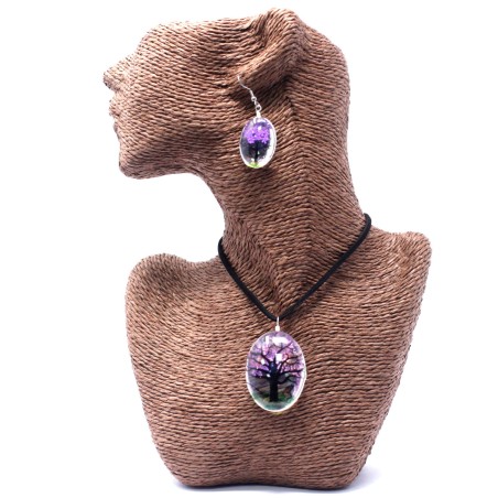 Colgante y Pendientes Flores Prensadas - Arbol De La Vida - Lavanda  - 2