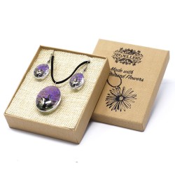 Colgante y Pendientes Flores Prensadas - Arbol De La Vida - Lavanda  - 3