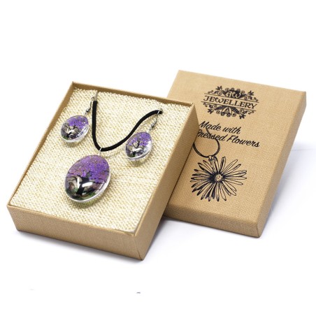Colgante y Pendientes Flores Prensadas - Arbol De La Vida - Lavanda  - 3