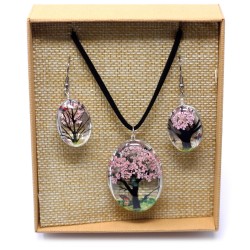 Colgante y Pendientes Flores Prensadas Flores Prensadas - Arbol De La Vida - Rosa  - 1