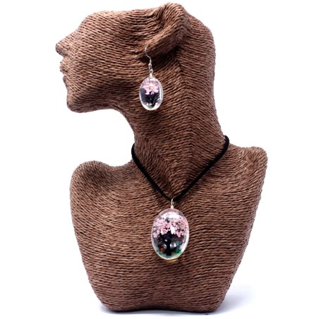Colgante y Pendientes Flores Prensadas Flores Prensadas - Arbol De La Vida - Rosa  - 2