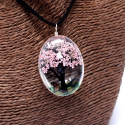Colgante y Pendientes Flores Prensadas Flores Prensadas - Arbol De La Vida - Rosa  - 3